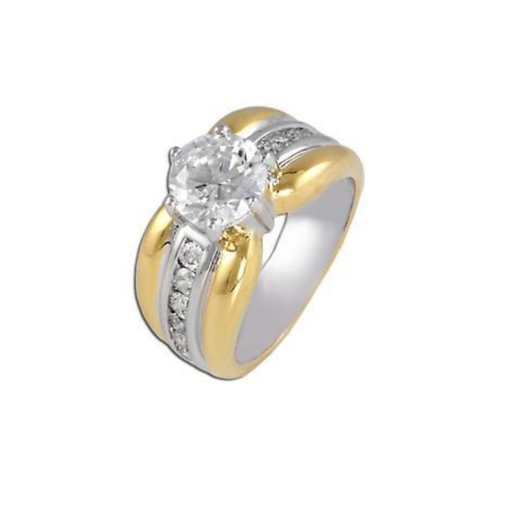 2 Tone 6 Prong Gold & Silver Ring